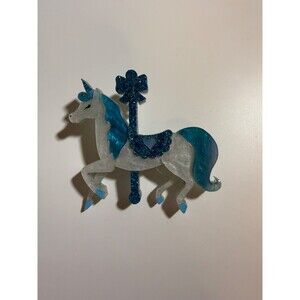 Mini Arabella Brooch - Curious Carousel Blue Horse Pony Carnival Circus Pin